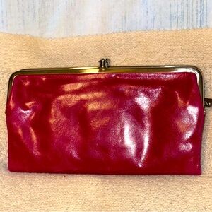 New HOBO International Lauren Double Frame Leather Clutch in Fucshia